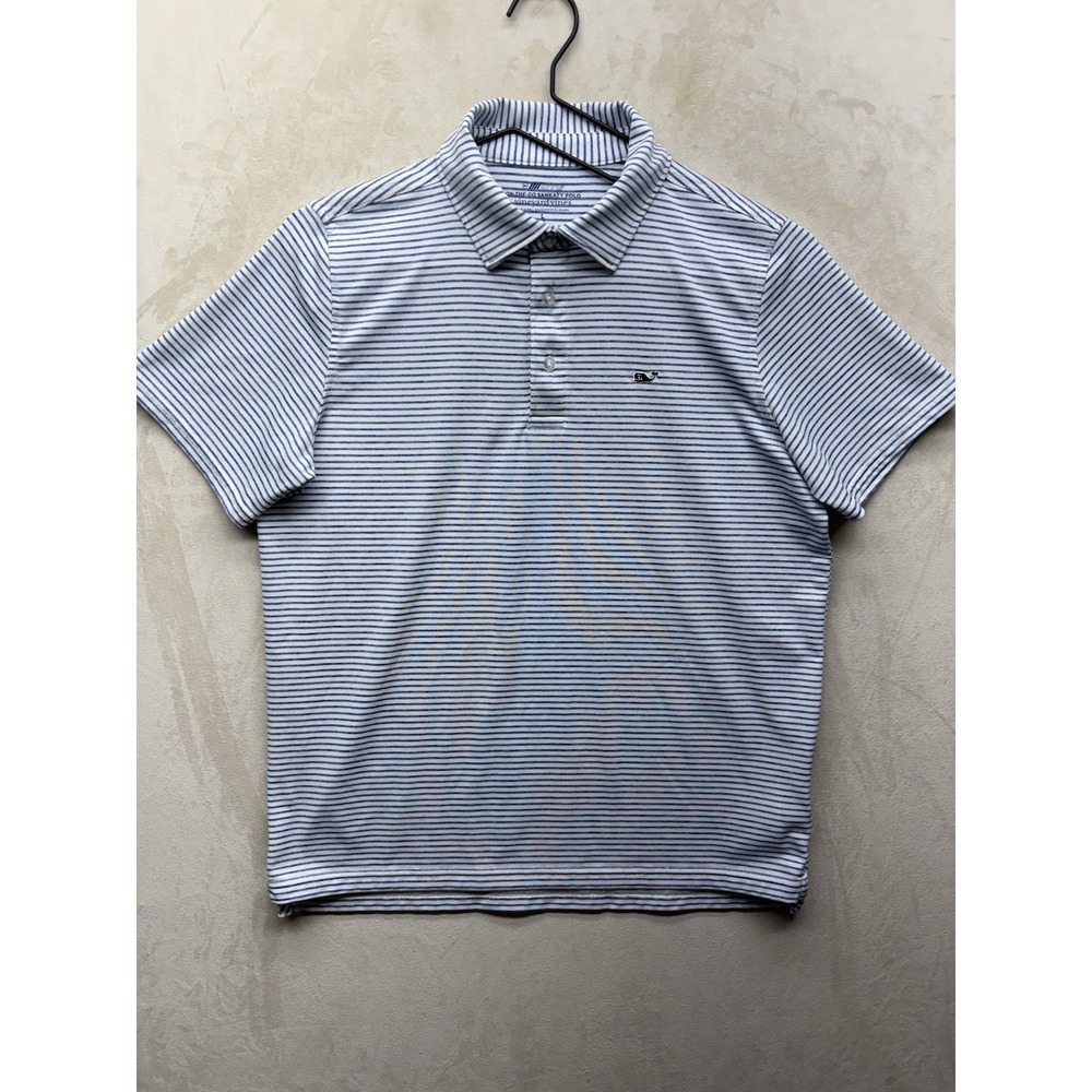 Vineyard Vines On-The-Go Sankaty Polo Shirt Mens L Blue Stripe Performance Golf - Picture 1 of 8